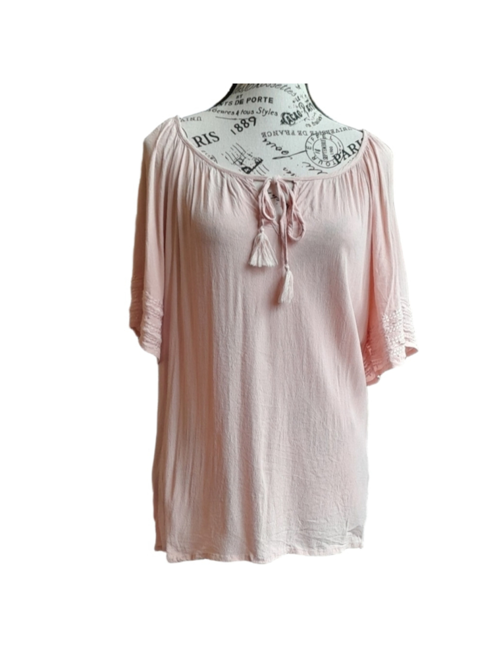 MELLODAY Blush Pink Tassel Blouse